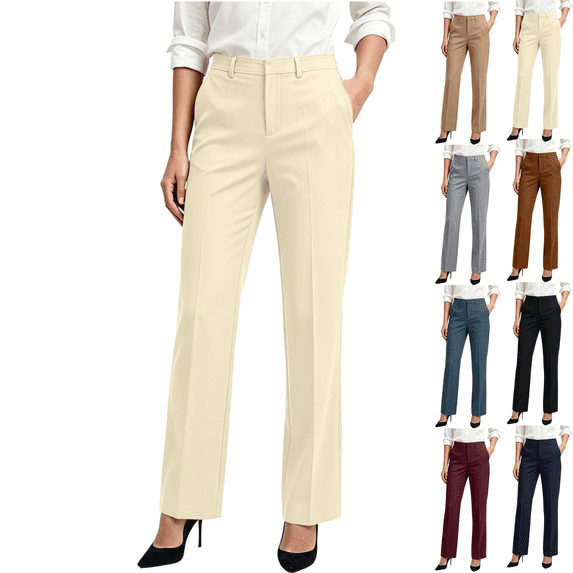 SeekIslan Women's Dress Pants High Waisted Straight Leg Work Bottoms for Office Casual