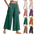 thumbnail image 1 of SeekIslan Women's Linen Wide Leg Pants High Waisted Cropped Pants with Pockets for Summer Beach Vacation, 1 of 7