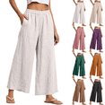 thumbnail image 1 of SeekIslan Women's Linen Wide Leg Pants High Waisted Cropped Pants with Pockets for Summer Beach Vacation, 1 of 7
