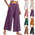 thumbnail image 1 of SeekIslan Women's Linen Wide Leg Pants High Waisted Cropped Pants with Pockets for Summer Beach Vacation, 1 of 7