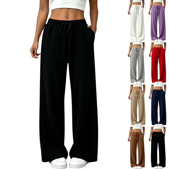 SeekIslan Women's Ribbed Lounge Pants with Drawstring Waist for Cozy Home Wear and Casual Weekend Strolls