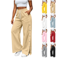 thumbnail image 1 of SeekIslam Women's Tearable Wide Leg Solid Color High Waist Comfortable Drawstring Elastic Belt Pocket Loose Sports Pants, 1 of 9