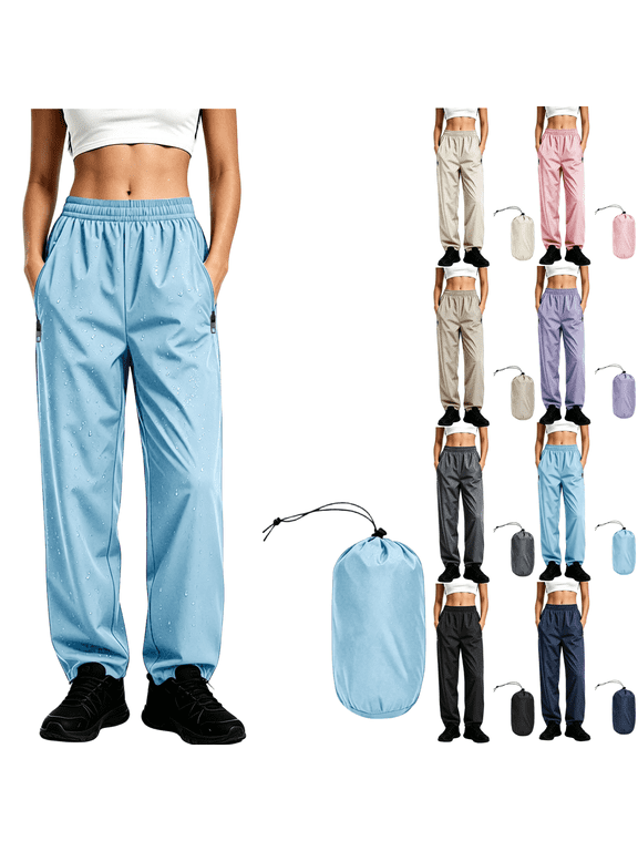 Women's Waterproof Rain Pants Lightweight Packable Hiking Pants with Drawstring Waist for Outdoor