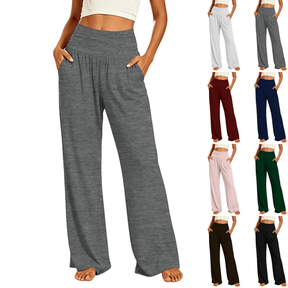 SeekIslan Women's Wide Leg Yoga Pants High Waist Soft Lounge Pants with Pockets for Relaxing Daily Wear