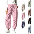 thumbnail image 1 of SeekIslan Women Polka Dot Wide Leg Baggy Lounge High Waist Drawstring Joggers Pant Comfy Trousers with Pockets, 1 of 8