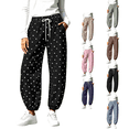 thumbnail image 1 of SeekIslan Women Polka Dot Wide Leg Baggy Lounge High Waist Drawstring Joggers Pant Comfy Trousers with Pockets, 1 of 8