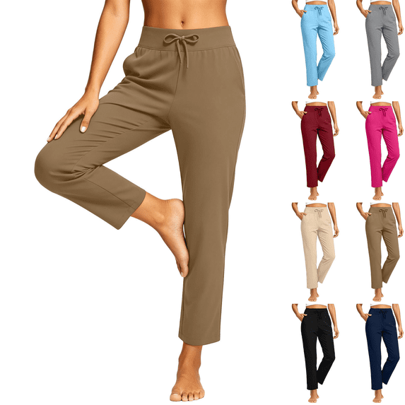 SeekIslan Women's Drawstring Straight Leg Pants with Pockets for Yoga and Daily Wear