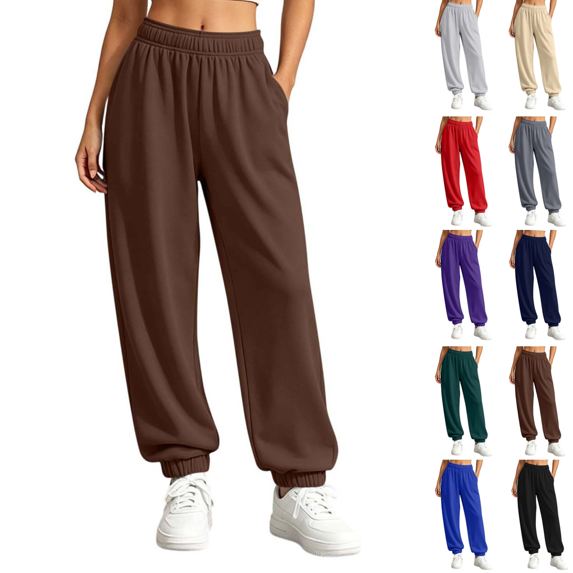 SeekIslan Women's Elastic Waist Sweatpants with Pockets Cuffed Jogger Pants for Daily Workout