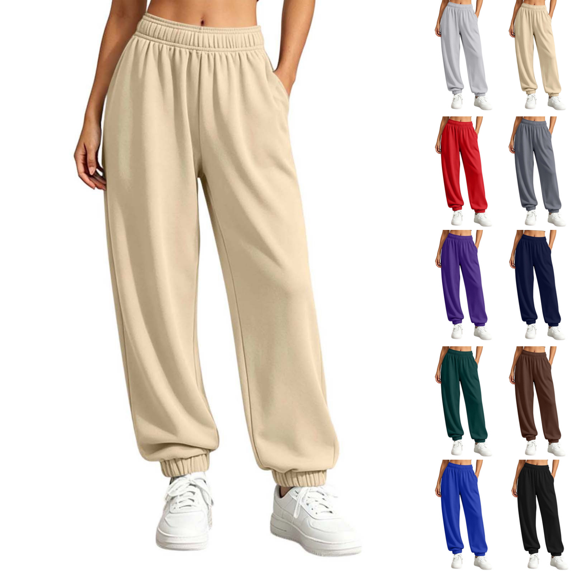 SeekIslan Women's Elastic Waist Sweatpants with Pockets Cuffed Jogger Pants for Daily Workout