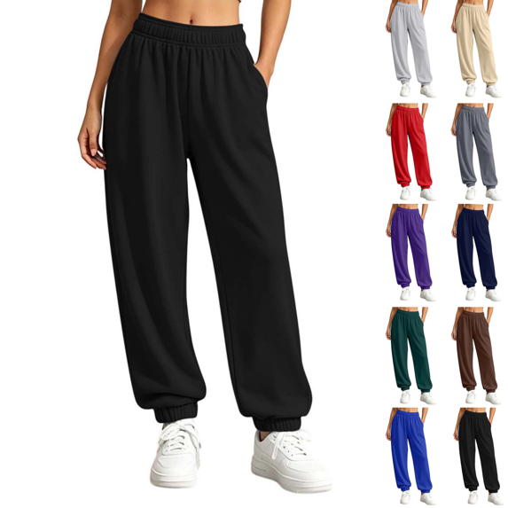 SeekIslan Women's Elastic Waist Sweatpants with Pockets Cuffed Jogger Pants for Daily Workout