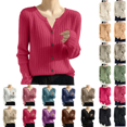 thumbnail image 1 of SeekIslan Women's Fall V Neck Button Front Cardigan with Long Sleeves and Ribbed Trim, 1 of 5