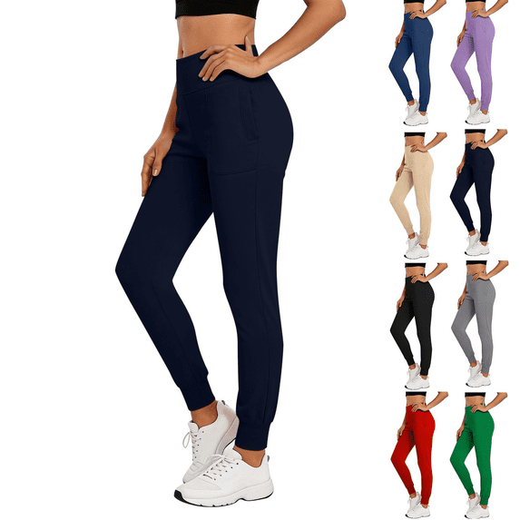 SeekIslan Women's High Waist Jogger Pants with Pockets and Cuffed Ankles for Workout
