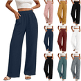 thumbnail image 1 of SeekIslan Women's High Waist Straight Leg Pants with Patch Pockets for Casual and Lounge Wear, 1 of 7