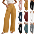thumbnail image 1 of SeekIslan Women's High Waist Straight Leg Pants with Patch Pockets for Casual and Lounge Wear, 1 of 7