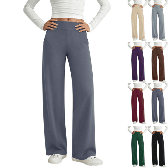 SeekIslan Women's High Waist Straight Wide Leg Yoga Pants with Pockets for Workout