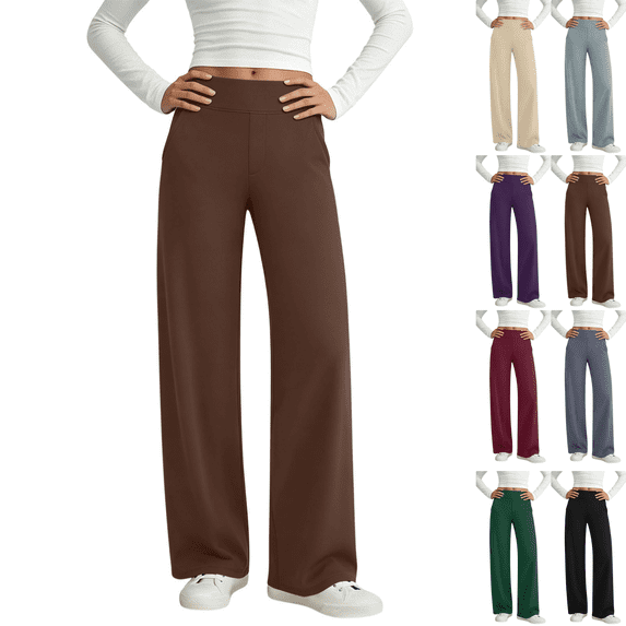 SeekIslan Women's High Waist Straight Wide Leg Yoga Pants with Pockets for Workout