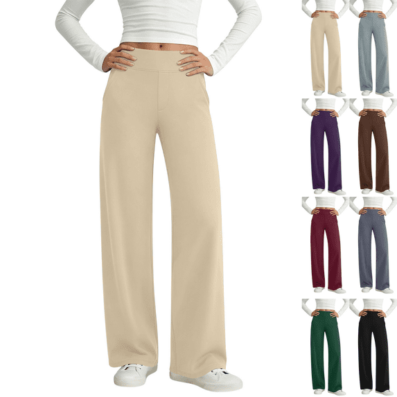 SeekIslan Women's High Waist Straight Wide Leg Yoga Pants with Pockets for Workout