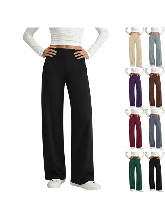 Women's High Waist Straight Wide Leg Yoga Pants with Pockets for Workout
