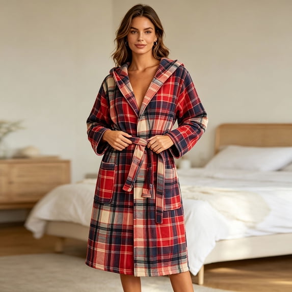 Nimbly Women's Pajamas Bathrobe Long Sleeve Hooded with Tie Waist for Cozy Home Wear