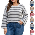 thumbnail image 1 of SeekIslan Women's Plus Size Sweaters with Crew Neck Long Sleeve Striped Loose Knit Pullover, 1 of 6