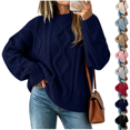 thumbnail image 1 of SeekIslan Women's Sweaters with Crew Neck Long Sleeve Cable Knit Loose Pullover, 1 of 5