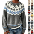 thumbnail image 1 of SeekIslan Women's Sweaters with Fair Isle Pattern Crew Neck Long Sleeve Knit Sweaters, 1 of 5