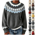 thumbnail image 1 of SeekIslan Women's Sweaters with Fair Isle Pattern Crew Neck Long Sleeve Knit Sweaters, 1 of 5