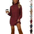 thumbnail image 1 of SeekIslan Women's Sweaters with High Neck Long Sleeve Fringe Tunic Knit Pullover, 1 of 4