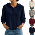 thumbnail image 1 of SeekIslan Women's Sweaters with Hood Cable Knit Button Down Long Sleeve Cardigan, 1 of 5