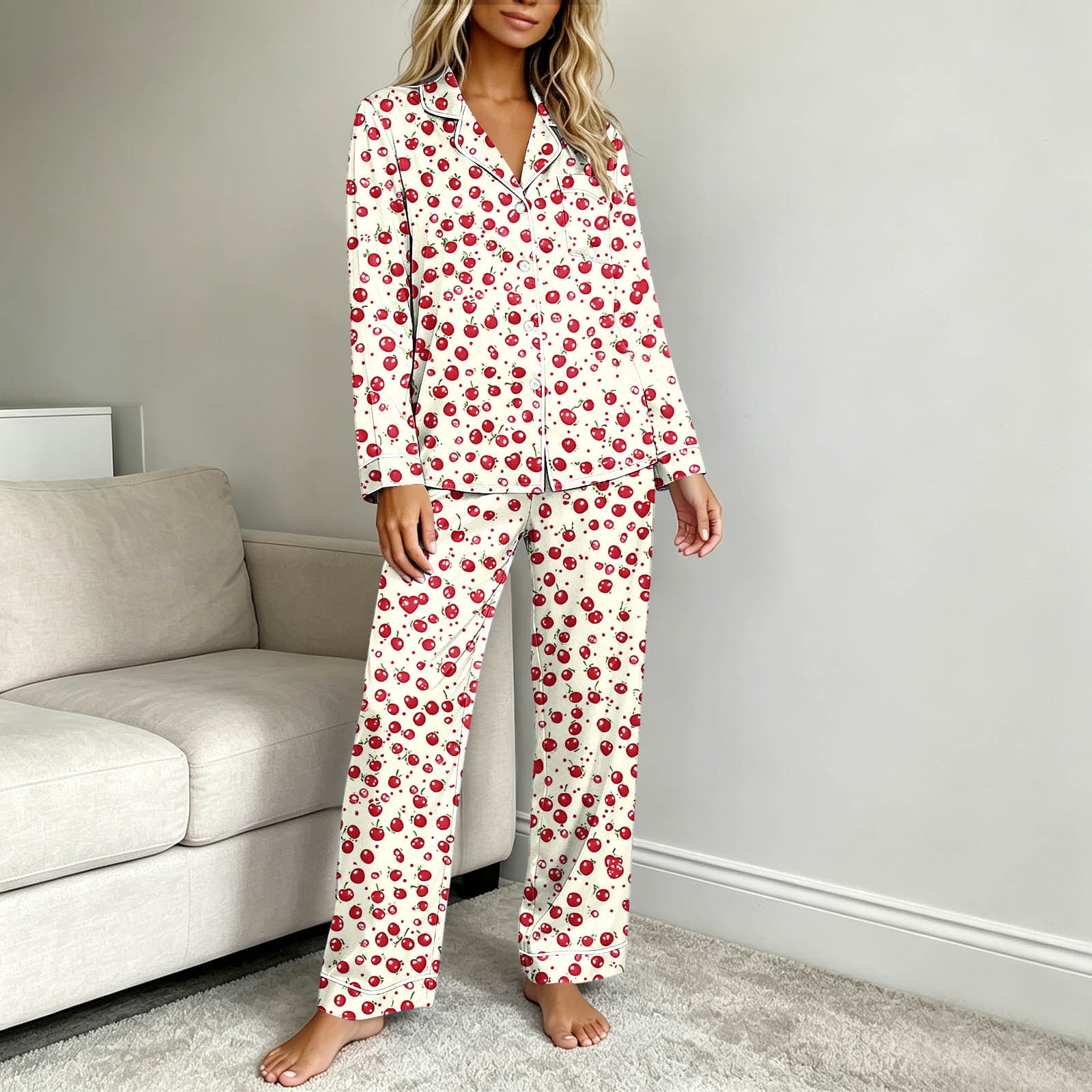 Nimbly Women's Button Down Pajama Set Long Sleeve Shirt with Pants for ...