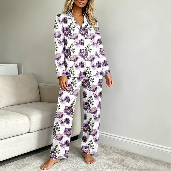 Nimbly Women's Button Down Pajama Set Long Sleeve Shirt with Pants for Cozy Sleep Nightwear