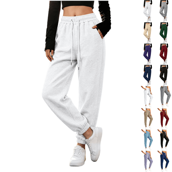 SeekIslan Womens Relaxed Joggers Drawstring High Waist Cuffed Pants with Pockets for Running Travel