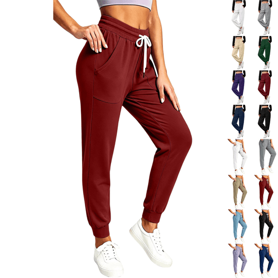 SeekIslan Womens Relaxed Joggers Drawstring High Waist Cuffed Pants with Pockets for Running Travel