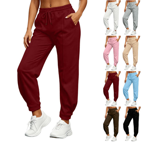 SeekIslan Womens Seam Front Joggers Drawstring Waist Cuffed Sweatpants with Pockets for Casual Gym