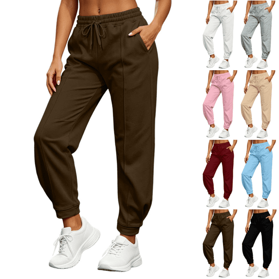 SeekIslan Womens Seam Front Joggers Drawstring Waist Cuffed Sweatpants with Pockets for Casual Gym
