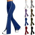 thumbnail image 1 of SeekIslan Womens Side Stripe Flare Leggings High Waist Split Hem Yoga Pants with Contrast Piping, 1 of 5