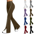 thumbnail image 1 of SeekIslan Womens Side Stripe Flare Leggings High Waist Split Hem Yoga Pants with Contrast Piping, 1 of 5