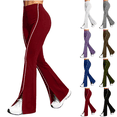 thumbnail image 1 of SeekIslan Womens Side Stripe Flare Leggings High Waist Split Hem Yoga Pants with Contrast Piping, 1 of 5