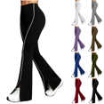 thumbnail image 1 of SeekIslan Womens Side Stripe Flare Leggings High Waist Split Hem Yoga Pants with Contrast Piping, 1 of 5