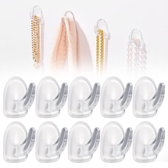 SeekLGT 10 PCS Adhesive Hooks for Hanging Small Acrylic Sticky Wall Hooks Non Marking Nail Free Hangers for Home Kitchen Bathroom