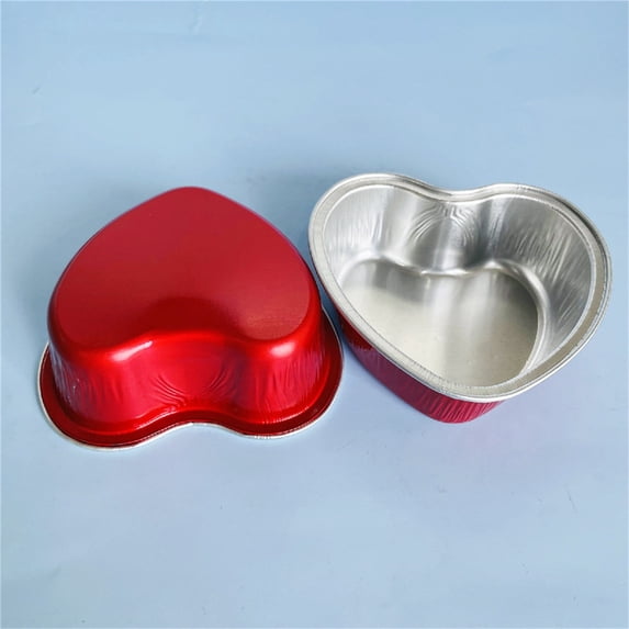 SeekLGT Heart Shaped Cake Pans 10 pack 3.4oz Mini Aluminum Foil Cake Containers Red Disposable Baking Pans for Valentine Wedding Desserts