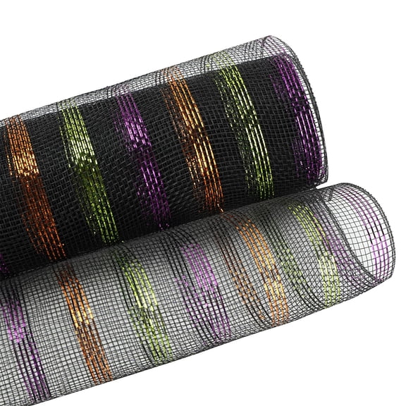 SeekLGT 10 inch x 10 Yards Black Decorative Mesh Ribbon with Silver Glitter, PP Tulle Rolls for Wedding Decoration, Party Supplies, Gift Wrapping and DIY Crafts