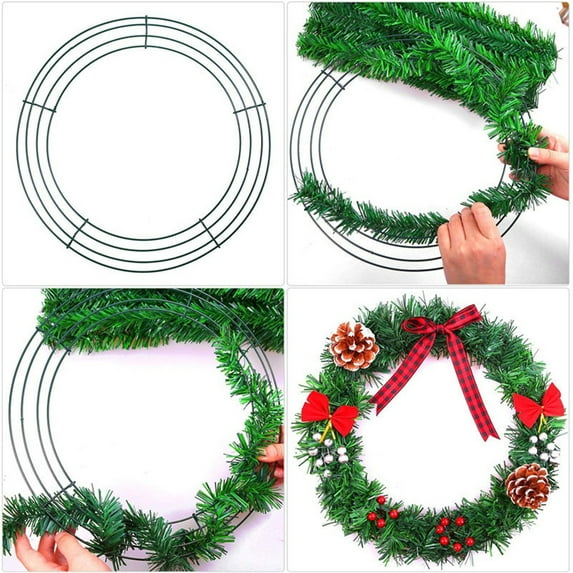 SeekLGT 12 Inch Green Wire Wreath Frame Metal Round Wreath Forms for Floral Mesh Ribbon Burlap DIY Christmas Valentine Wedding Door Crafts