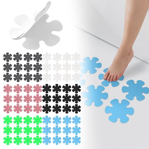 SeekLGT 12 PC Gray Non Slip Bathtub Stickers 3.93 Inch, Waterproof PEVA Shower Safety Decals, Self Adhesive Bright Flower Bath Treads for Floors and Tubs