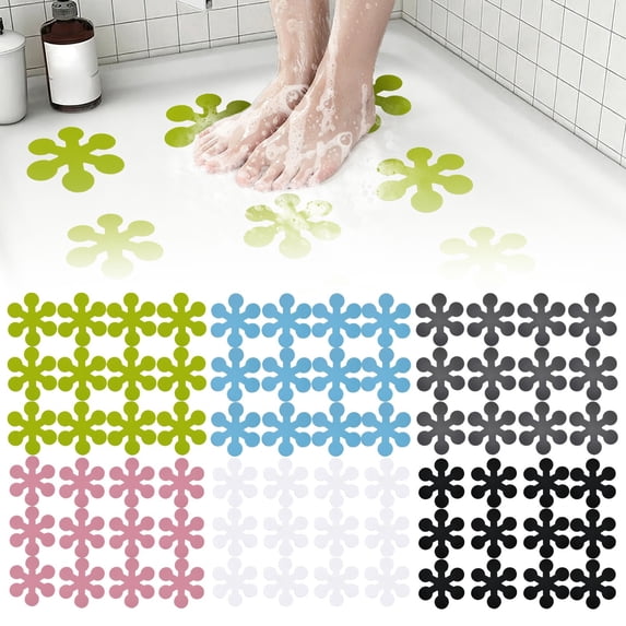 SeekLGT 12 PC White Non Slip Bathtub Stickers 3.93 Inch, Waterproof PEVA Shower Safety Decals, Self Adhesive Bright Flower Bath Treads for Floors and Tubs