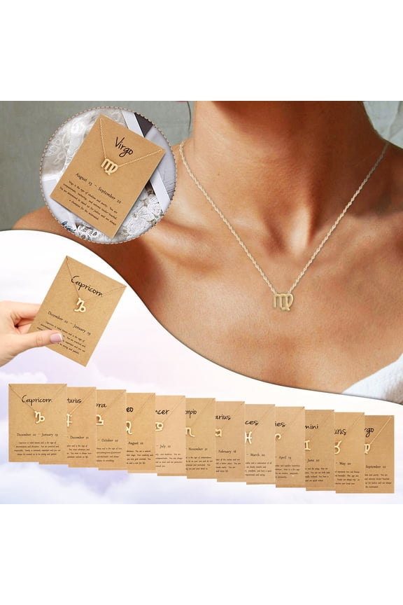12 Zodiac Necklace for Women, Gold Plated Virgo Sign Constellation Pendant, Astrology Birthday Jewelry Gift, 1 PC