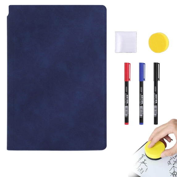SeekLGT A5 Reusable Whiteboard Notebook Portable Dry Erase Board with 3 Pens and 1 Cleaning Cloth for Home Office and School 9.5in x 6.6in Black 1 Set
