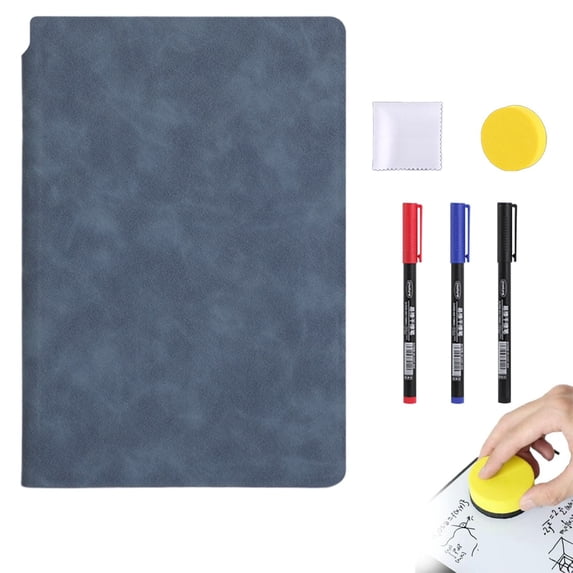 SeekLGT A5 Reusable Whiteboard Notebook Portable Dry Erase Board with 3 Pens and 1 Cleaning Cloth for Home Office and School 9.5in x 6.6in Black 1 Set