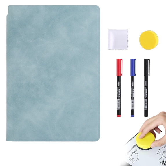 SeekLGT A5 Reusable Whiteboard Notebook Portable Dry Erase Board with 3 Pens and 1 Cleaning Cloth for Office and School 9.5in x 6.6in Black 1 Set