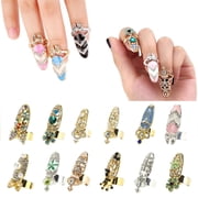 SeekLGT Adjustable Finger Nail Ring Rhinestone Crystal Open Fingertip Ring Fashion Nail Cover Jewelry for Women 1PC